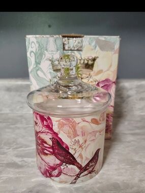 Glass Apothecary Candy Jar Floral Bird Design C. R. Gibson